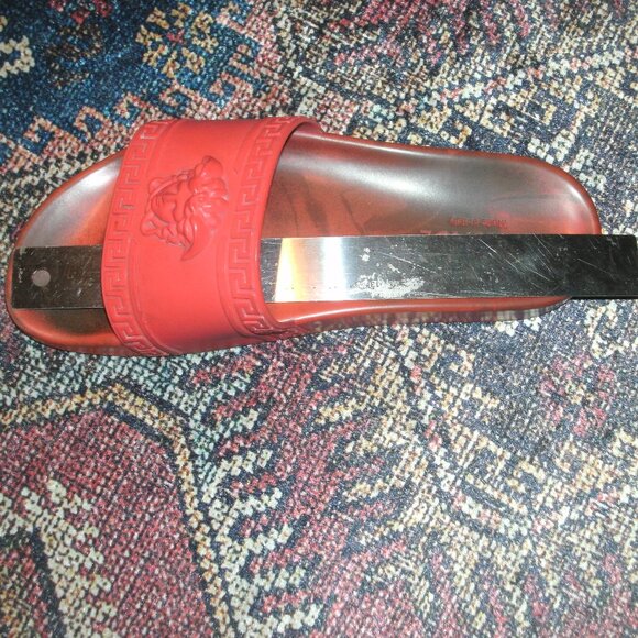 Versace Palazzo Red Slides Red Designer Sandals Shoes Used size 11 - Picture 6 of 6